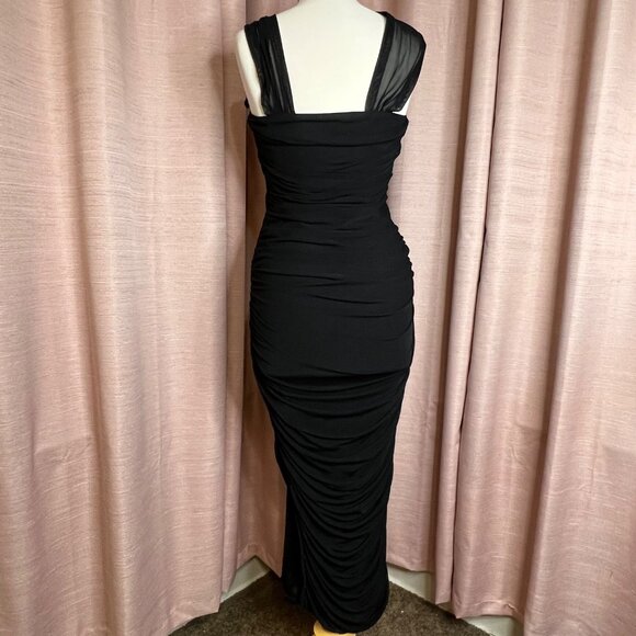 NWT Elegant SheinSxy L Black Ruched Maxi Dress Night Out Party Feminine Bodycore - Picture 5 of 16